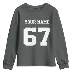 Personalized 67 Jersey Number Youth Sweatshirt Custom Name Varsity Sports 67th Birthday TS10 Dark Heather Print Your Wear