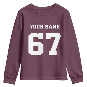 Personalized 67 Jersey Number Youth Sweatshirt Custom Name Varsity Sports 67th Birthday TS10 Maroon Print Your Wear