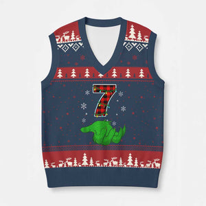 Number 7 Matching 67 Xmas V-Neck Knit Sweater Vest Red Plaid Xmas Pajamas Holiday Gen Alpha Slang Meme TS10 Navy Red Print Your Wear