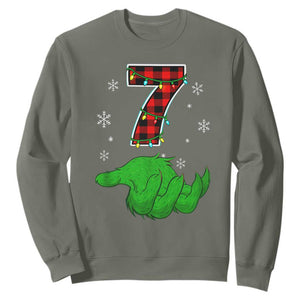 Number 7 Matching 67 Christmas Sweatshirt Red Plaid Xmas Pajamas Holiday Gen Alpha Slang Meme TS10 Military Green Print Your Wear