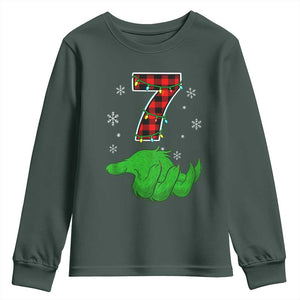 Number 7 Matching 67 Christmas Youth Sweatshirt Red Plaid Xmas Pajamas Holiday Gen Alpha Slang Meme TS10 Dark Forest Green Print Your Wear