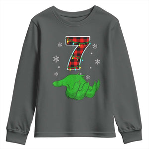Number 7 Matching 67 Christmas Youth Sweatshirt Red Plaid Xmas Pajamas Holiday Gen Alpha Slang Meme TS10 Dark Heather Print Your Wear