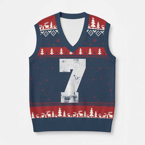Number 7 V-Neck Knit Sweater Vest Matching 67 Meme 7th Birthday 7 Years TS10 Navy Red Print Your Wear