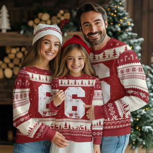 Number 6 Ugly Christmas Sweater Matching 67 Meme 6th Birthday 6 Years TS10 Red Beige Print Your Wear