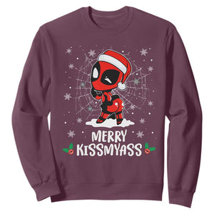 Funny Christmas Sweatshirt Merry Kissmyass Cute Spider-Women Santa Sarcastic Xmas TS10 Maroon Print Your Wear
