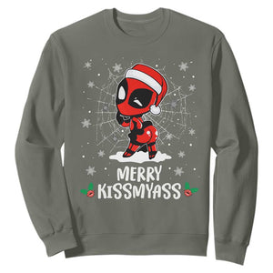 Funny Christmas Sweatshirt Merry Kissmyass Cute Spider-Women Santa Sarcastic Xmas TS10 Military Green Print Your Wear