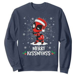Funny Christmas Sweatshirt Merry Kissmyass Cute Spider-Women Santa Sarcastic Xmas TS10 Navy Print Your Wear