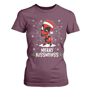 Funny Christmas T Shirt For Women Merry Kissmyass Cute Spider-Women Santa Sarcastic Xmas TS10 Maroon Print Your Wear