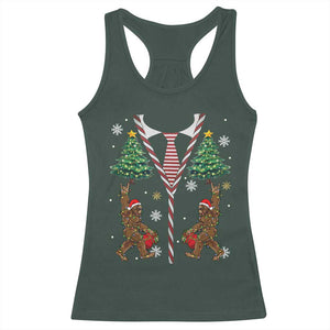 Funny Bigfoot Christmas Racerback Tank Top Bigfoot Santa Hat Ugly Xmas Sasquatch Loves TS10 Dark Forest Green Print Your Wear