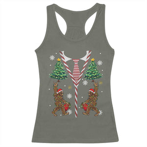 Funny Bigfoot Christmas Racerback Tank Top Bigfoot Santa Hat Ugly Xmas Sasquatch Loves TS10 Military Green Print Your Wear