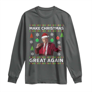 Funny Christmas Trump Long Sleeve Shirt Make Christmas Great Again Ugly Christmas Sweater Dancing Trump TS10 Dark Heather Print Your Wear