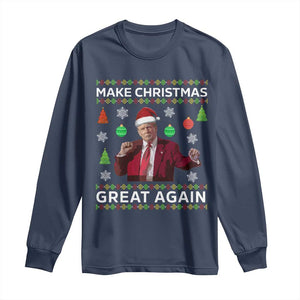 Funny Christmas Trump Long Sleeve Shirt Make Christmas Great Again Ugly Christmas Sweater Dancing Trump TS10 Navy Print Your Wear