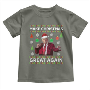 Funny Christmas Trump Toddler T Shirt Make Christmas Great Again Ugly Christmas Sweater Dancing Trump TS10 Military Green Print Your Wear