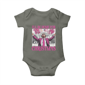 Funny Christmas Trump Baby Onesie Ill Be Home For Christmas 2024 Trump Pink Daddy's Home TS10 Military Green Print Your Wear