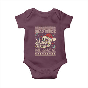 Funny Ugly Christmas Baby Onesie Dead Inside But Jolly AF Festive Sarcastic Snarky Skeleton Skull TS10 Maroon Print Your Wear