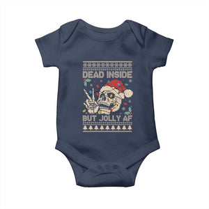Funny Ugly Christmas Baby Onesie Dead Inside But Jolly AF Festive Sarcastic Snarky Skeleton Skull TS10 Navy Print Your Wear