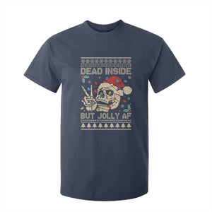 Funny Ugly Christmas T Shirt For Kid Dead Inside But Jolly AF Festive Sarcastic Snarky Skeleton Skull TS10 Navy Print Your Wear