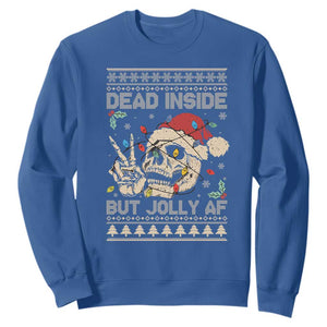 Funny Ugly Christmas Sweatshirt Dead Inside But Jolly AF Festive Sarcastic Snarky Skeleton Skull TS10 Royal Blue Print Your Wear