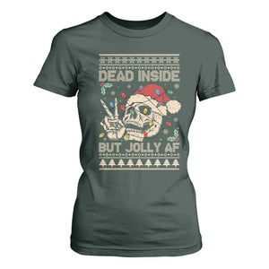 Funny Ugly Christmas T Shirt For Women Dead Inside But Jolly AF Festive Sarcastic Snarky Skeleton Skull TS10 Dark Forest Green Print Your Wear
