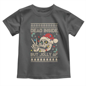 Funny Ugly Christmas Toddler T Shirt Dead Inside But Jolly AF Festive Sarcastic Snarky Skeleton Skull TS10 Dark Heather Print Your Wear