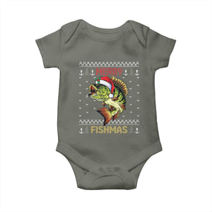 Fishing Christmas Baby Onesie Merry Fishmas Bass Fish Ugly Sweater TS10 Military Green Print Your Wear
