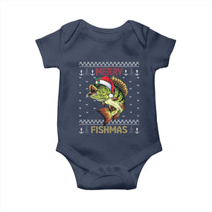 Fishing Christmas Baby Onesie Merry Fishmas Bass Fish Ugly Sweater TS10 Navy Print Your Wear
