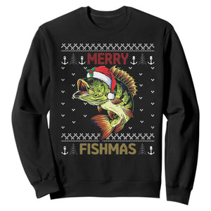 Fishing Christmas Sweatshirt Merry Fishmas Bass Fish Ugly Sweater TS10 Black Print Your Wear