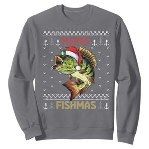 Fishing Christmas Sweatshirt Merry Fishmas Bass Fish Ugly Sweater TS10 Charcoal Print Your Wear