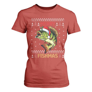 Fishing Christmas T Shirt For Women Merry Fishmas Bass Fish Ugly Sweater TS10 Red Print Your Wear
