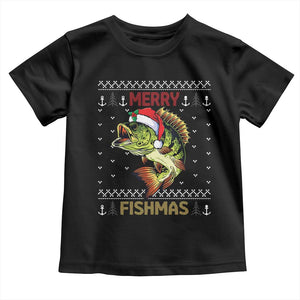Fishing Christmas Toddler T Shirt Merry Fishmas Bass Fish Ugly Sweater TS10 Black Print Your Wear