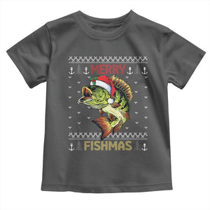 Fishing Christmas Toddler T Shirt Merry Fishmas Bass Fish Ugly Sweater TS10 Dark Heather Print Your Wear