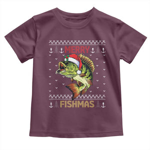 Fishing Christmas Toddler T Shirt Merry Fishmas Bass Fish Ugly Sweater TS10 Maroon Print Your Wear