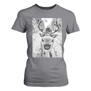 Funny Reindeer Selfie Christmas T Shirt For Women TS10 Charcoal Print Your Wear