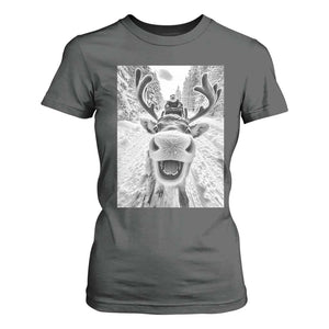 Funny Reindeer Selfie Christmas T Shirt For Women TS10 Dark Heather Print Your Wear