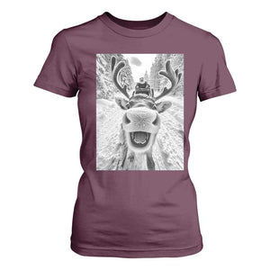 Funny Reindeer Selfie Christmas T Shirt For Women TS10 Maroon Print Your Wear