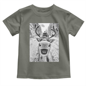 Funny Reindeer Selfie Christmas Toddler T Shirt TS10 Military Green Print Your Wear