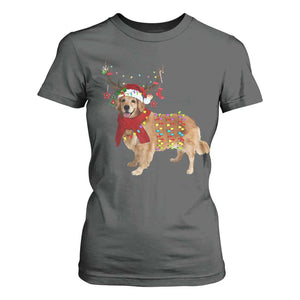 Golden Retriever Christmas T Shirt For Women Gift for Dog Lover Happy New Year Xmas Lights TS10 Dark Heather Print Your Wear