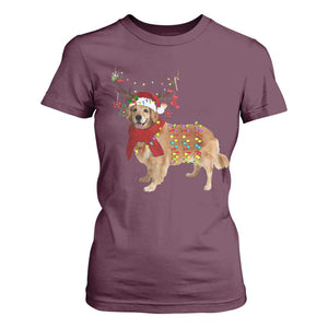 Golden Retriever Christmas T Shirt For Women Gift for Dog Lover Happy New Year Xmas Lights TS10 Maroon Print Your Wear