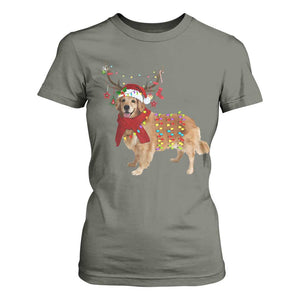 Golden Retriever Christmas T Shirt For Women Gift for Dog Lover Happy New Year Xmas Lights TS10 Military Green Print Your Wear
