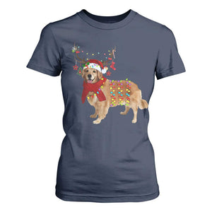 Golden Retriever Christmas T Shirt For Women Gift for Dog Lover Happy New Year Xmas Lights TS10 Navy Print Your Wear