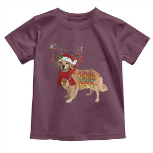 Golden Retriever Christmas Toddler T Shirt Gift for Dog Lover Happy New Year Xmas Lights TS10 Maroon Print Your Wear