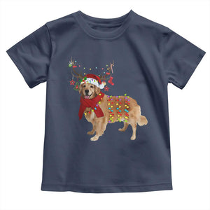 Golden Retriever Christmas Toddler T Shirt Gift for Dog Lover Happy New Year Xmas Lights TS10 Navy Print Your Wear