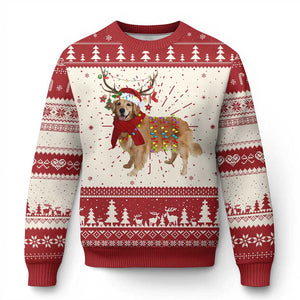 Golden Retriever Ugly Christmas Sweater Gift for Dog Lover Happy New Year Xmas Lights TS10 Red Print Your Wear