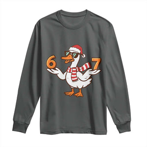 67 Christmas Silly Goose Long Sleeve Shirt 6 7 Meme Funny Six Seven Gen Alpha Slang TS10 Dark Heather Print Your Wear