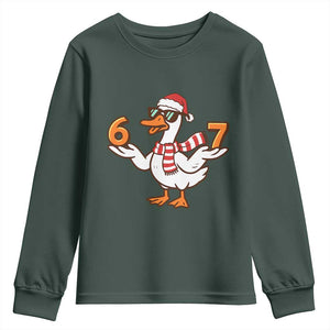 67 Christmas Silly Goose Youth Sweatshirt 6 7 Meme Funny Six Seven Gen Alpha Slang TS10 Dark Forest Green Print Your Wear