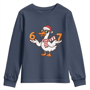 67 Christmas Silly Goose Youth Sweatshirt 6 7 Meme Funny Six Seven Gen Alpha Slang TS10 Navy Print Your Wear