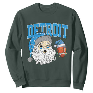 Detroit Football Christmas Sweatshirt Vintage Santa Claus Face Game Day Sports Fans TS10 Dark Forest Green Print Your Wear