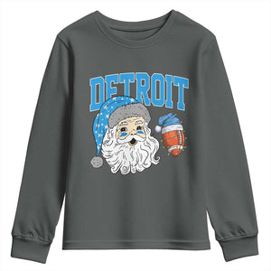 LF Football Christmas Youth Sweatshirt Vintage Santa Claus Face Game Day Sports Fans TS10 Dark Heather Print Your Wear