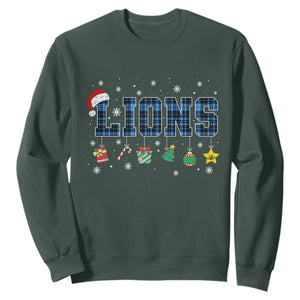Lions Christmas Sweatshirt Blue Plaid Detroit Fans Xmas Pajamas TS10 Dark Forest Green Print Your Wear