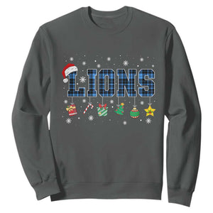 Lions Christmas Sweatshirt Blue Plaid Detroit Fans Xmas Pajamas TS10 Dark Heather Print Your Wear